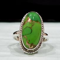 Oval Cab Green Copper Turquoise 925 Sterling Silver Ring, Handmade Artisan Gift Turquoise Ring 5