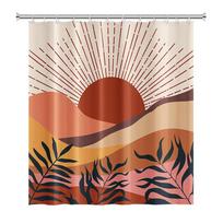 Abstract Mid Century Shower Curtain Arch Sun Moon Minimalist Geometric Curve Stripes Fabric Christmas Landscape Bth Curtain Hook 90x180cm-35x70in