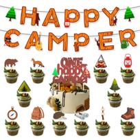 Outdoor Camp Atmosphere Decoration Flag Balloon Cake Card Set Camping Party Arrangement Supplies Camping Set 5 [3-piece set]