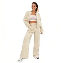 Women's 2 Piece Outfit Fall Long Sleeve Zip Up Sweatshirt And Wide Leg Pants Tracksuit Casual Lounge Sets M