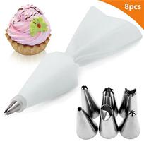 8PCS/bag Silicone Icing Piping Cream Pastry Bag + 6 Stainless Steel Cake Nozzle DIY Cake Decorating Tips Fondant Pastry Tools