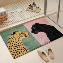 1pc Double Leopard Pattern Bath Rug Non-Slip Floor Mat for Bathroom Shower Kitchen Entryway Christmas Holiday Home Decor 40x60cm
