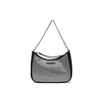 MICHAEL KORS Rhinestone embellished logo zipper closure, calfskin, shoulder handbag, women's black