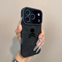 Phone Case For iPhone 17 Pro Max 11 12 13 14 15 16 Plus XS XR X 16E 17 Air Trendy & Cool Black Skull Print Matte Leather Cover iPhone17 Pro juoda