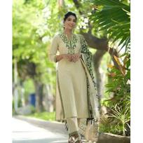 Medvilnės Lino Kurti Kelnės Dupatta Rinkinys Indiška Bolivudo Etninė Salwar Kameez Suknelė 3XL-46 beige