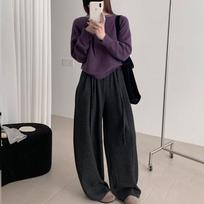 Women's High Waist Wide Leg Pants Loose Sweatpants Streetwear Vintage Curved Pants Fleece Lined Drawstring Composite Craft Fall Warm Casual Trousers S