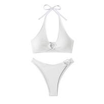 2Pcs/Set Women Bikini Set Halter Adjustable Straps Bra High Waist Hip Covering Bottoms Heart Buckle Beach Swimming Pool Swimwear S