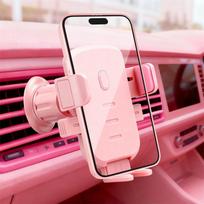 Rožinis universalus automobilinis telefono laikiklis su metaliniu kabliuku-spaustuku oro išleidimo angai tvirtinti: Saugus ir reguliuojamas mobiliojo telefono stovas „iPhone“