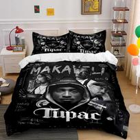 Tupac Makaveli Style Black Bedding Set Bedding set (1 duvet cover, 2 pillowcases, duvet not included) 135x200cm