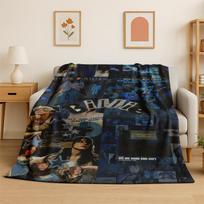 Singer Billie Eilish Photo Collage Fleece Blanket Cozy Light Throw For Bed Living Room Travel Teen Room Trendy Celebrity Blanket 75x90cm