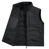 Autumn Winter Men Fleece Lined Vest Jacket Men Stand Collar Vest Men Solid Color Sleeveless Jacket Male Multi Pocket Waistcoat M
