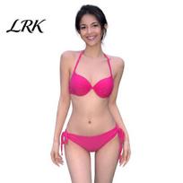 Two Piece Bathing Suit Women Solid Color Bikini Set, Summer Swimsuit, Halter Tie Underwire Top Pool Party & High Cut Bottom, Sexy for Beach M