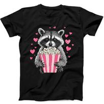 Raccoon Eating Popcorn Valentine Day Best Funny Gift Black Tee T Shirt 318 XXL
