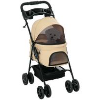 Dog Stroller Dog Buggy, foldable, 2 safety leashes, 2 cup holders, 67 x 45 x 96 cm, Khaki 67 x 45 x 96 cm chaki