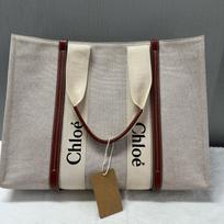 [Pre-Owned] Woody Logo Print Webbing Large Capacity Cotton Canvas And Calfskin Tote Shopping Bag - Very Good #10CH7EL ONE SIZE
