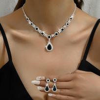 Cross border Wedding Bridal Sunflower Water Drop Pendant Necklace Earring Set Women's Full Diamond Dress Party Accessories