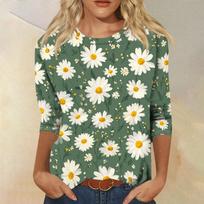 Women's Round Neck Three-Quarter Sleeve T-Shirt, Oktoberfest Festival Novelty Print, Fashion Casual Tee for Women, Summer Festival Outfit L