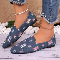 Fashion 2024 New Women's Mixed Color Stitching Loafers Breathable Casual Pointed Toe Slip-on Shallow Flats 35