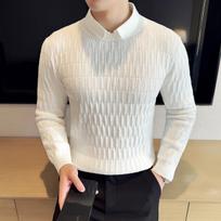 Men's Slim Fit Knit Sweater with Fake Two-Piece Collar - Long Sleeve, Autumn/Winter Business Casual Versatile Base Layer M