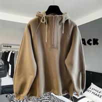 High-Quality Oversized Half-Zip Hoodie - Solid Color, Breathable Patchwork Design for Spring & Autumn 3XL (85-100 kg)