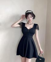 Lace splicing sexy suspender dress women's summer slim waist skirt show figure A word short skirt S
