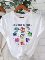 Inside Out 2 spausdinti trumparankoviai marškinėliai su emocijų grafika, kasdieniai moteriški marškinėliai, patogūs, kvėpuojantys, minkštos medvilnės M gray