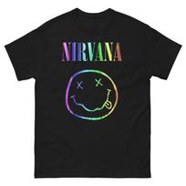 Nirvana Smiley Rainbow Shirt Vintage Grunge Tee Y2K Colorful Graphic S blue