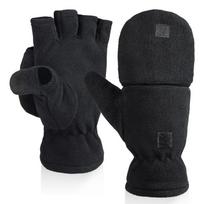 Polar Fleece Winter Gloves Keep Warm Half Finger Flip Gloves Fingerless Convertible Mittens  Men XL