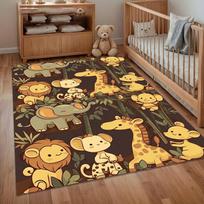 Cartoon Jungle Animal Rug Cute Elephant Lion Giraffe Pattern Non Slip Floor Mat for Kids Bedroom Playroom Nursery Decor Carpet 40X60cm