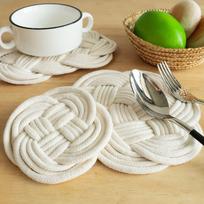 Nordic style round thermal insulation pad cotton and linen material home kitchen coaster tray mat dining table mat tray mat (as the picture,Small round)