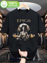 Men's Black T-shirt with Epica Band Logo and Mythical Female Pattern, Casual Wear for Music Fans and Daily Wear S įvairiaspalvis