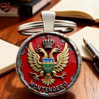 Round Alloy Metal Keychain with Montenegro Crest Design Durable Key Holder with Engraved National Emblem Ring for Bag Car Home Office Accessories One Size