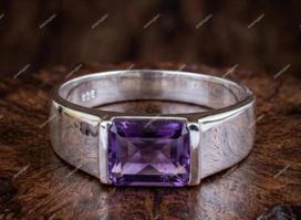Natūralus violetinis ametistas vyriškas žiedas, 14k auksas 925 svarų sterlingų sidabro žiedas, Ametisto akmens žiedas, Rankų darbo Crave žiedas, Antspaudinis žiedas, Dovana jam 5 1/2 gray