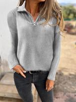 Women's Half Zip Long Sleeve Ribbed Knit Sweater Loose Fit Casual Fall Pullover Top S