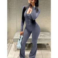 Women's Slim Fit Two-Piece Tracksuit Long Sleeve Zip Front Cardigan Top High Waist Flare Pants Streetwear Loungewear Set XS