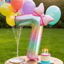 Shicai Rainbow Number Balloon Bowknot Birthday Gift for Boys and Girls First Birthday Scene Decoration Photo Prop 7