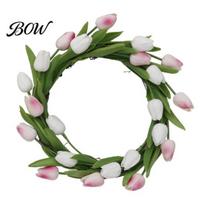 Living Room Wall Decor Artificial Tulip Wreath with Vine Base Lifelike Floral Door Hanging Versatile Ring for Home Garden Party S