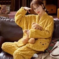 Winter Coral Fleece Thickened Warm Women's Long-sleeved Home Service Suit Can Be Worn Outside V-neck M