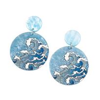 Cercei Dama Summer Vibe Earrings, Ocean Wave Round Blue Earrings, Unique Thematic Fashion Jewelry