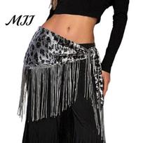 Hip Wrap Skirt Women Leopard Fringe Scarf, Belly Dance Sequins Skirt, Scarf with Tassels Waist Tassels, Stage Performance Clothing Accessories Tassel