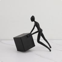 Tabletop Sculpture Black Metal Abstract Matte Finish Figurine Ornament B Cube Man 18916cm black