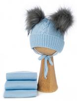 Proman hat with 2 fur pompoms, size: 0-4 mc