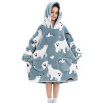 Wearable Blanket for Children Teenage Oversized Robes Fleece Hoodie Sweatshirts Winter Pullover Robe for Boys Girls Plush Fluffy Bathrobe With Pockets One size