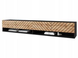 TV cabinet 180 cm, MDF herringbone fronts, handleless, wotan black with LED