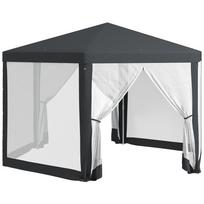 Garden Gazebo, Hexagonal, Mesh Curtains, Metal Frame, 3.94x3.412x2.5m, Dark Gray 394 x 341.2 x 250 cm