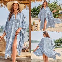 Rayon Print Shirt-Style Beach Cover-Up: Sun Protection Cardigan for Swimwear One Size