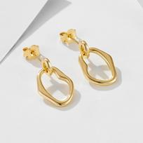 Minimalist Geometric Hoop Earrings Women Asymmetrical Circle Drop Studs In Sterling Yellow White Finish 925 Sterling Silver