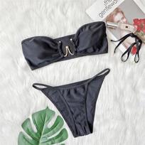 Sexy Bandeau Metal Ring High Cut Bikini Women Swimwear Female Swimsuit Two-pieces Bikini set Bather Bathing Suit Swim Lady S