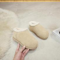 Women's Real Fur Round Toe Boots - Fat Head Bread Shoes, Capibara Snow Cotton, Height-Increasing, Autumn/Winter 2024 37