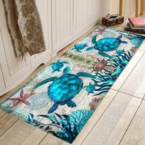 Coastal Sea Turtle Ocean Life Runner Rugs Decor Kitchen Hallway Balcony Floormat Bedroom Entrance Doormat Bath Non-Slip Foot Pad 50x80cm 20x32inch